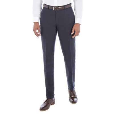 Navy linen blend tailored fit turn up trouser